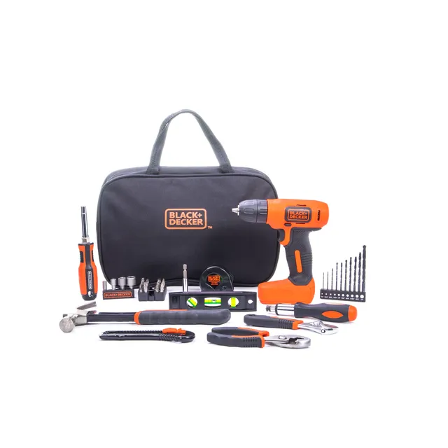 black-decker-werkzeugset-57-teilig-mit-8v-akkuschrauber image 1