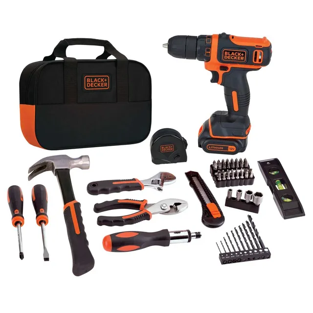black-decker-12v-akku-bohrschrauber-set-59-teilig-mit-tasche image 1