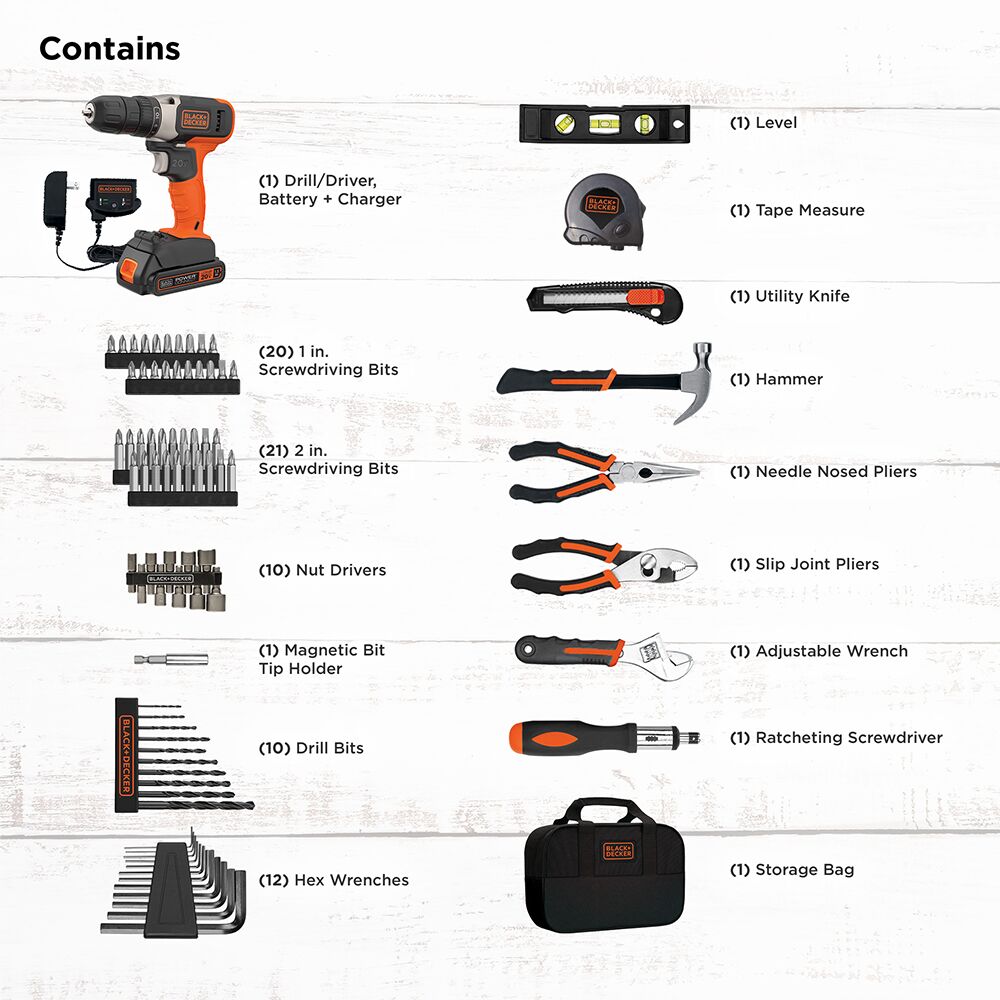 black-decker-20v-max-bohrschrauber-83-tlg-heimwerker-set-mit-tasche image 2